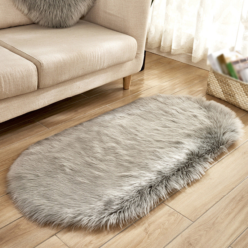 Modern Oval Plush Rug Solid Color Area Carpet Friendly Easy Care Indoor Rug for Bedroom