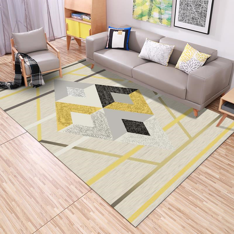 White Abstract Graphic Pattern Rug Polyester Rug Non-Slip Backing Rug for Home Decor
