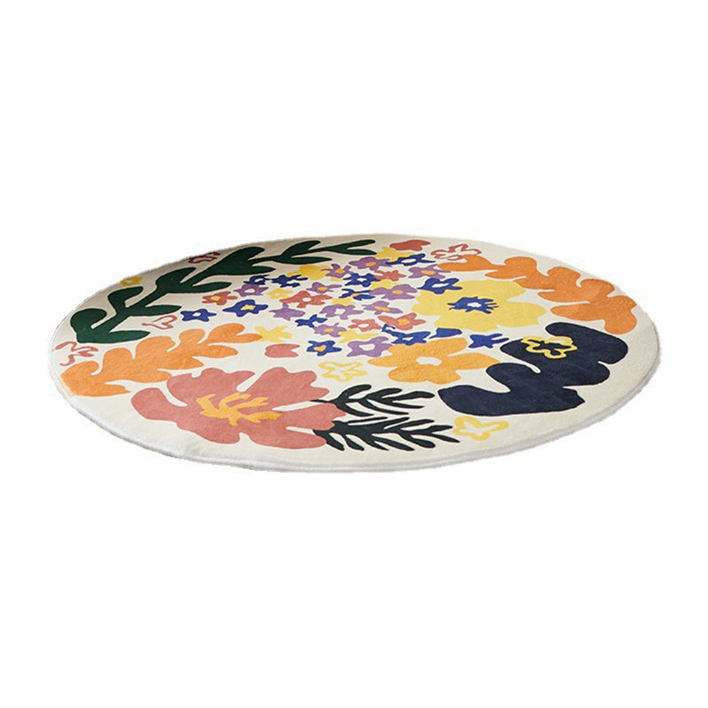 Flower Round Rug Indoor Rug Friendly Non-Slip Machine Washable Carpet for Home