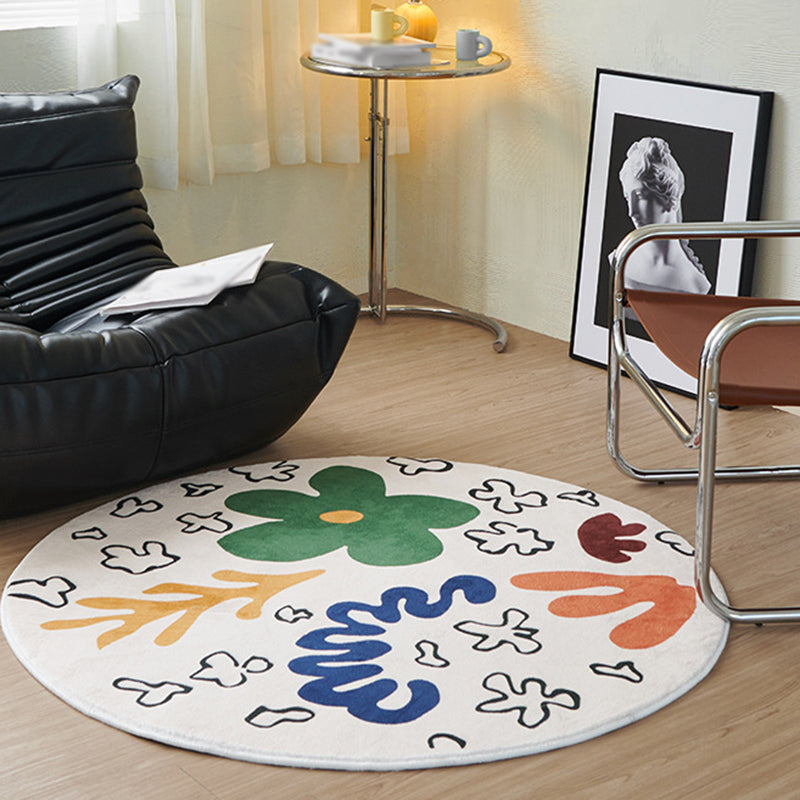 Flower Round Rug Indoor Rug Friendly Non-Slip Machine Washable Carpet for Home