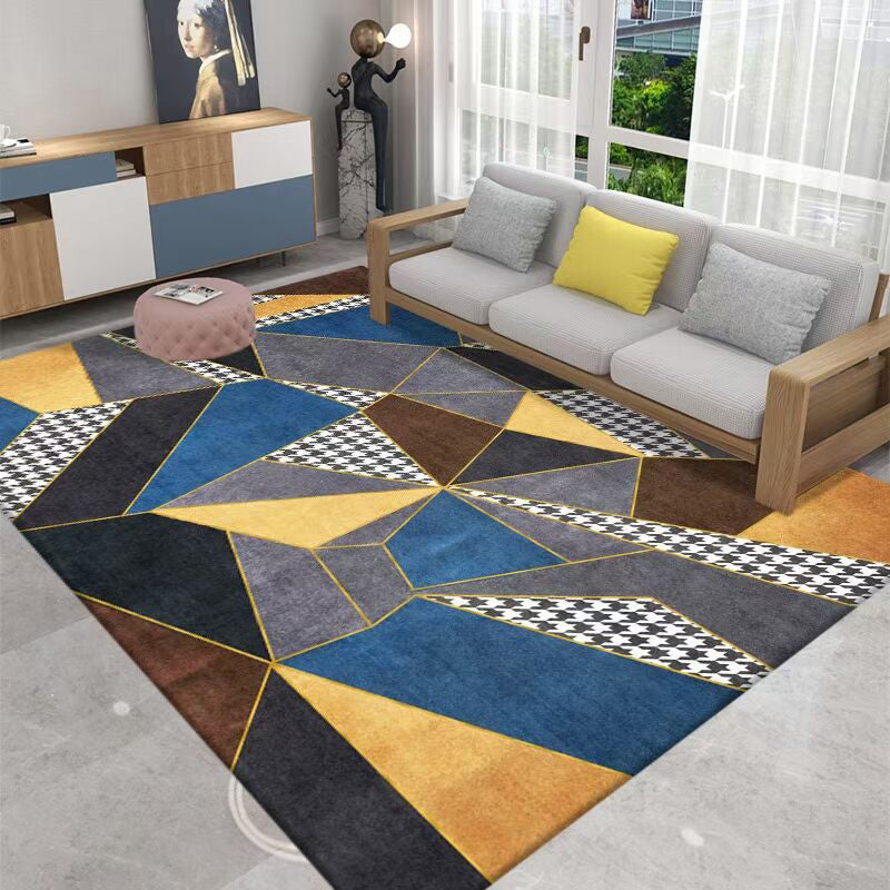 Black Geometric Pattern Rug Polyester Modern Rug Washable Rug for Home Decor