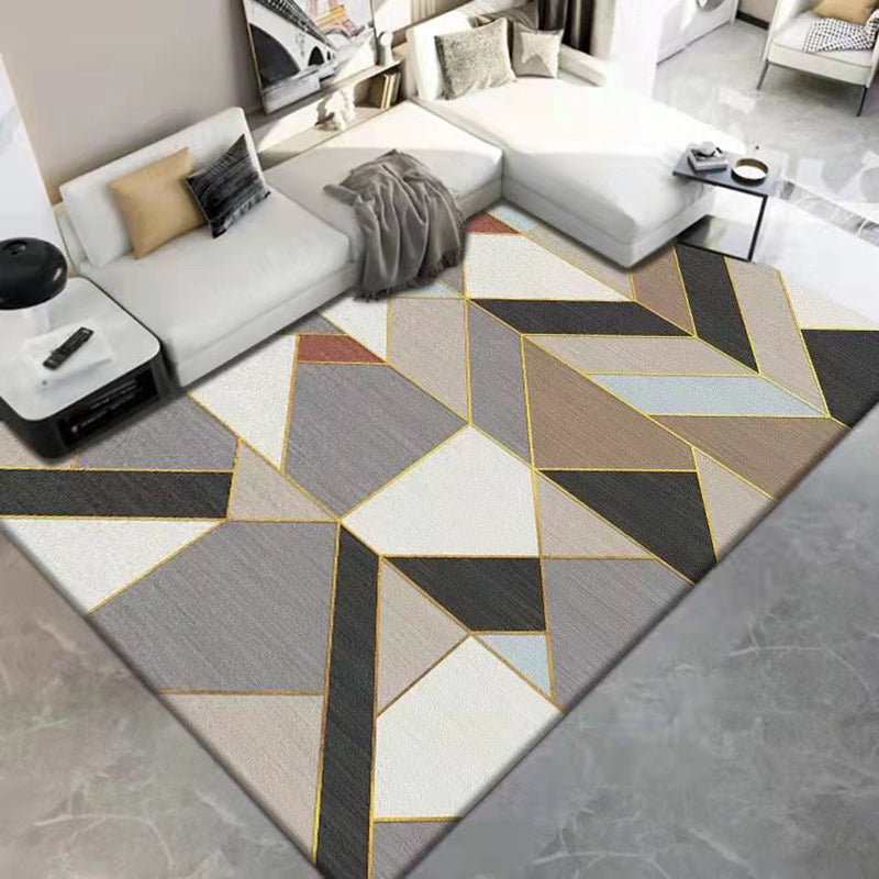 Dark Gray Modern Rug Polyester Geometric Scheme Rug Washable Rug for Drawing Room