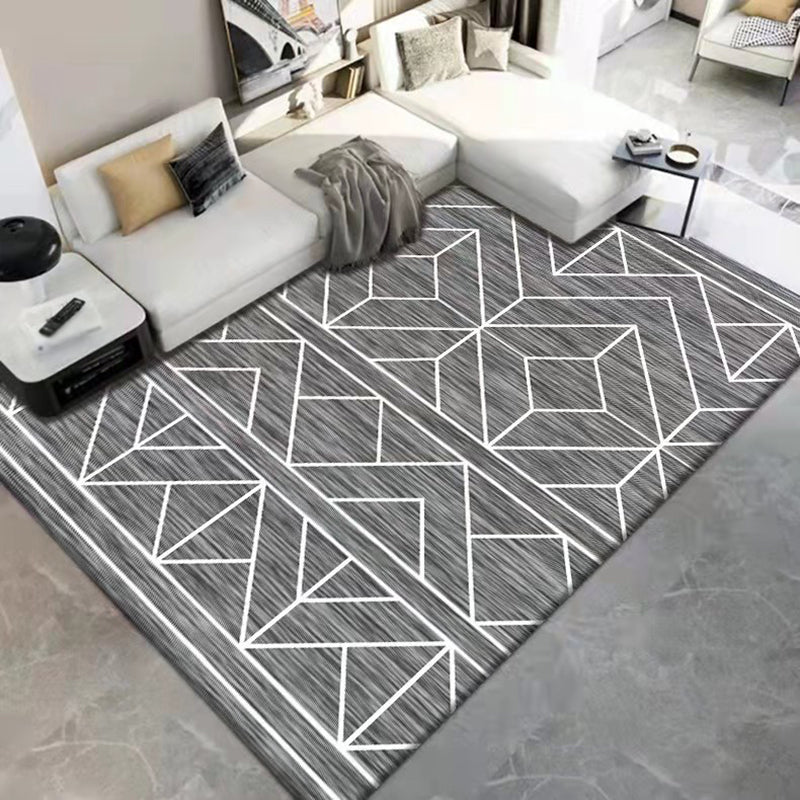 Dark Gray Modern Rug Polyester Geometric Scheme Rug Washable Rug for Drawing Room