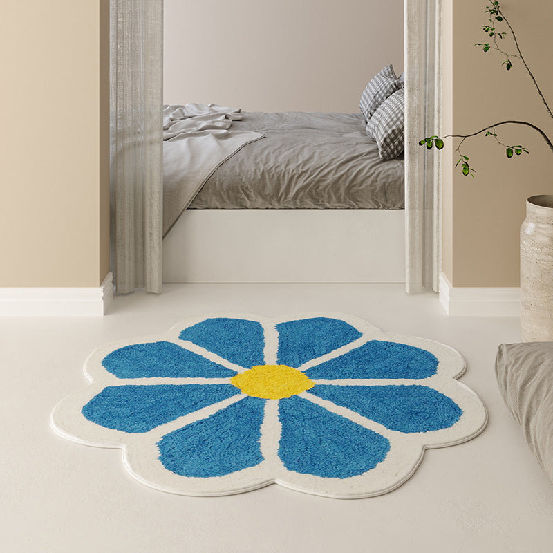 Flower Shaped Rug Indoor Rug Anti-Slip Washable Easy Care Area Carpet for Bedroom