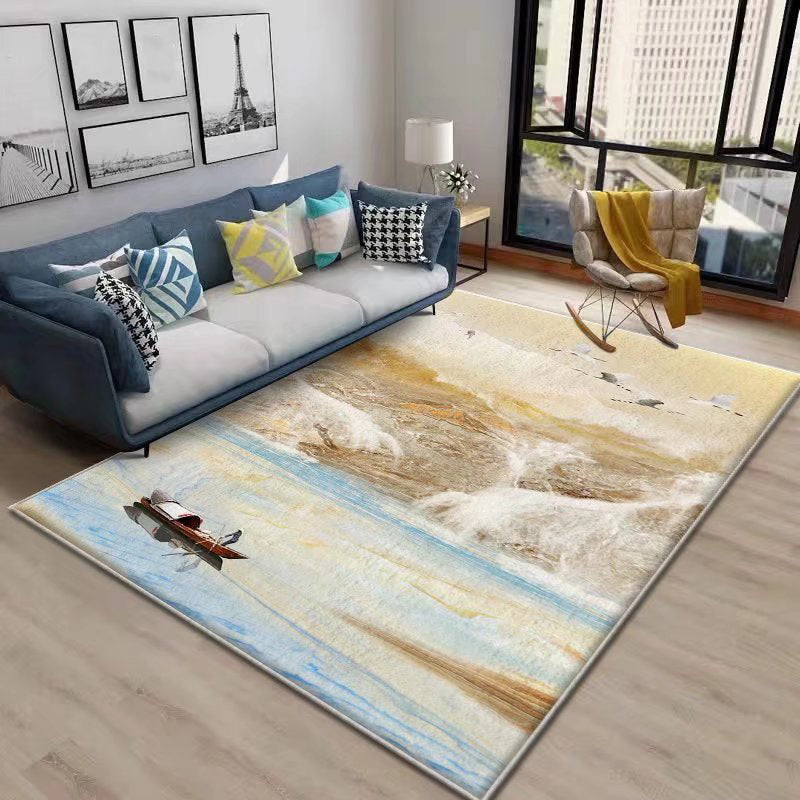 Color Block Rug Nordic Rug Polyester Stain Resistant Anti-Slip Rug for Room