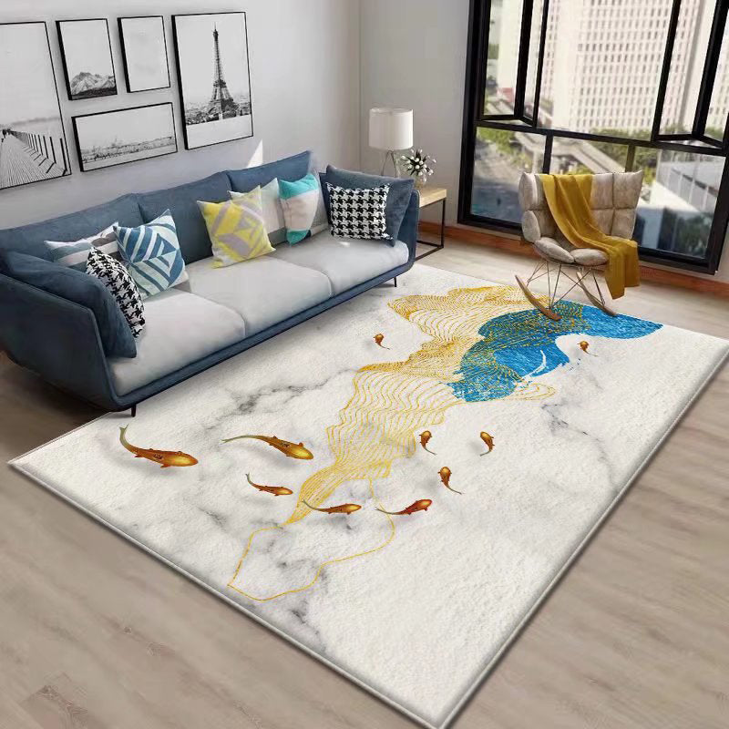 Color Block Rug Nordic Rug Polyester Stain Resistant Anti-Slip Rug for Room