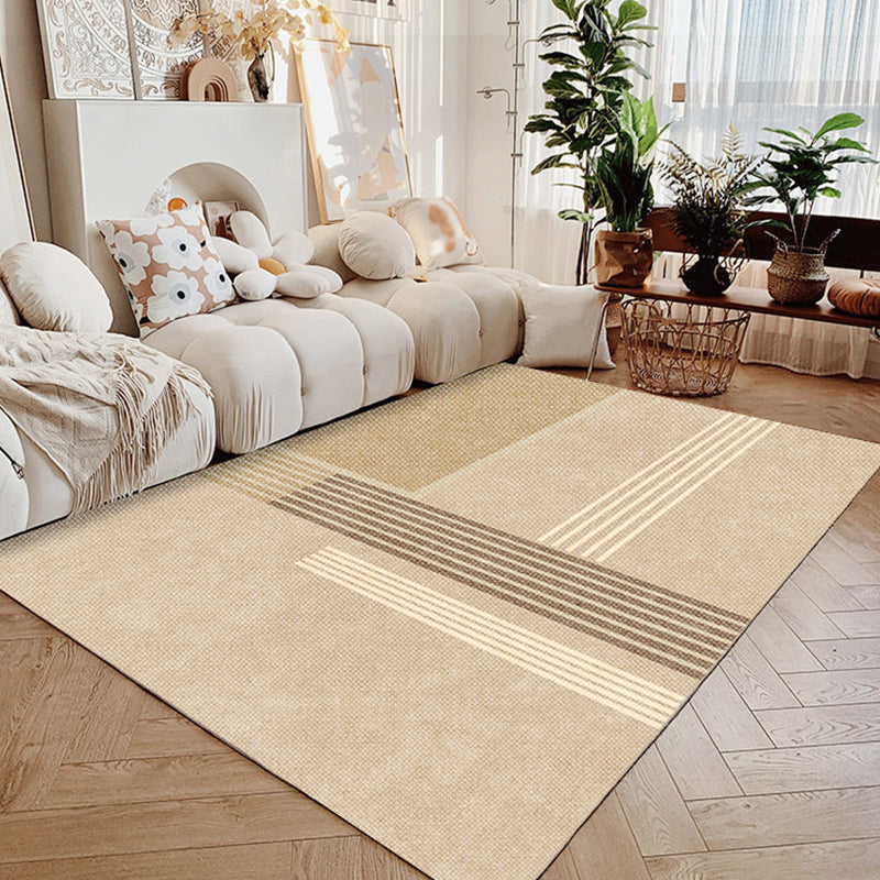 Brown Modern Rug Polyester Straight Line Rug Stain Resistant Rug for Living Room