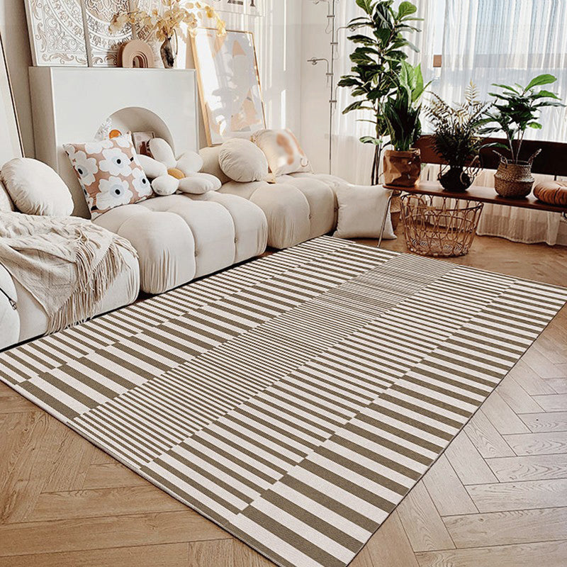 Brown Modern Rug Polyester Straight Line Rug Stain Resistant Rug for Living Room