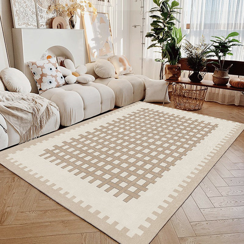 Brown Modern Rug Polyester Straight Line Rug Stain Resistant Rug for Living Room