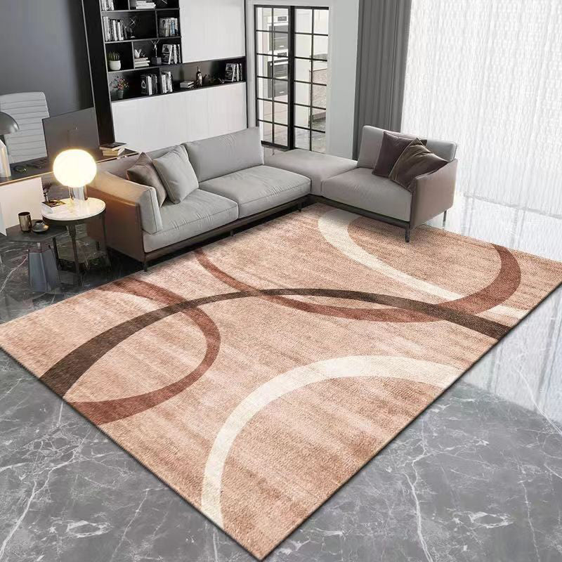 Light Brown Minimalist Rug Polyester Striped Rug Stain Resistant Rug for Living Room