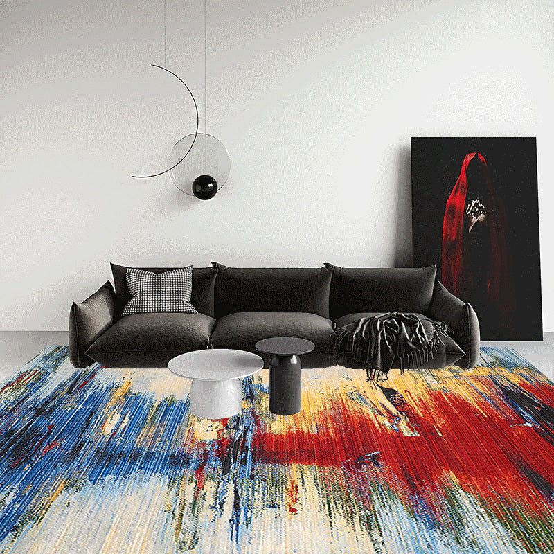 Red Modern Rug Polyester Graphic Rug Stain Resistant Rug for Home Decor