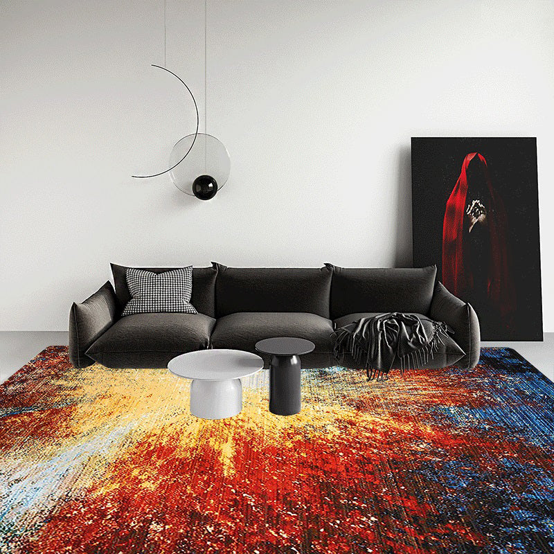 Red Modern Rug Polyester Graphic Rug Stain Resistant Rug for Home Decor
