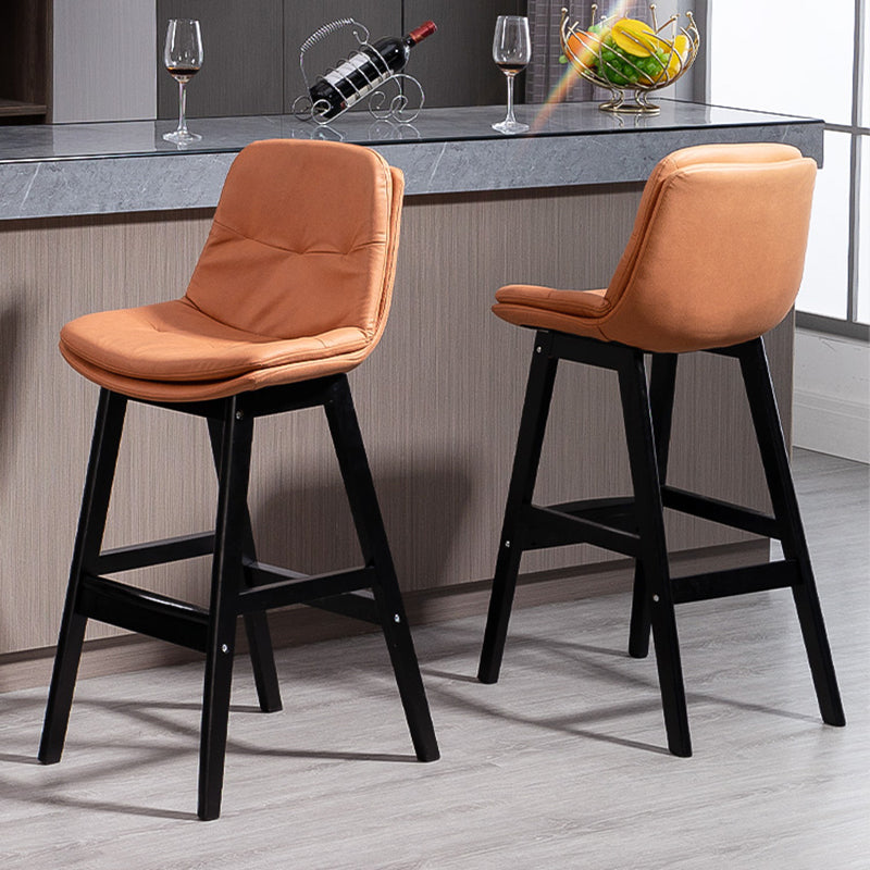Scandinavian Wood Upholstered Counter Stools Low Back Bar Stools with Footrest