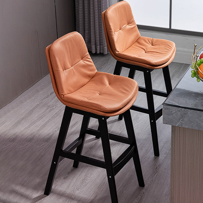 Scandinavian Wood Upholstered Counter Stools Low Back Bar Stools with Footrest