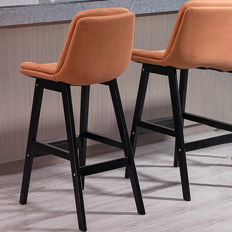Scandinavian Wood Upholstered Counter Stools Low Back Bar Stools with Footrest