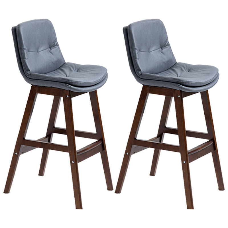 Scandinavian Wood Upholstered Counter Stools Low Back Bar Stools with Footrest