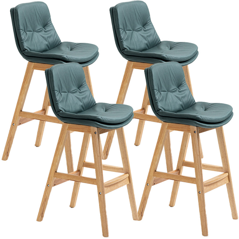 Scandinavian Wood Upholstered Counter Stools Low Back Bar Stools with Footrest