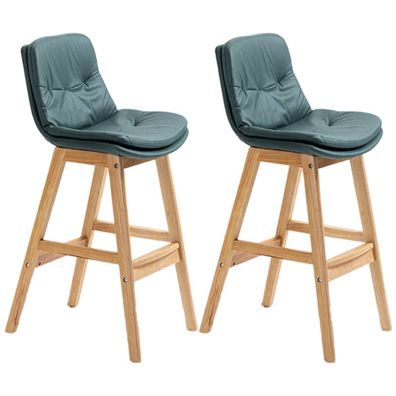 Scandinavian Wood Upholstered Counter Stools Low Back Bar Stools with Footrest