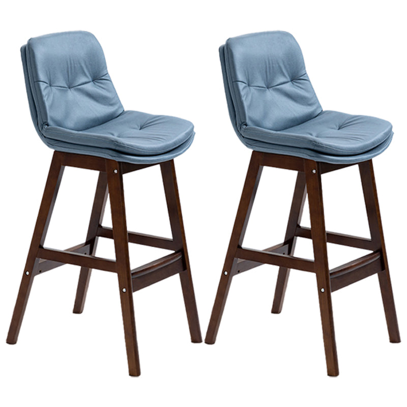 Scandinavian Wood Upholstered Counter Stools Low Back Bar Stools with Footrest