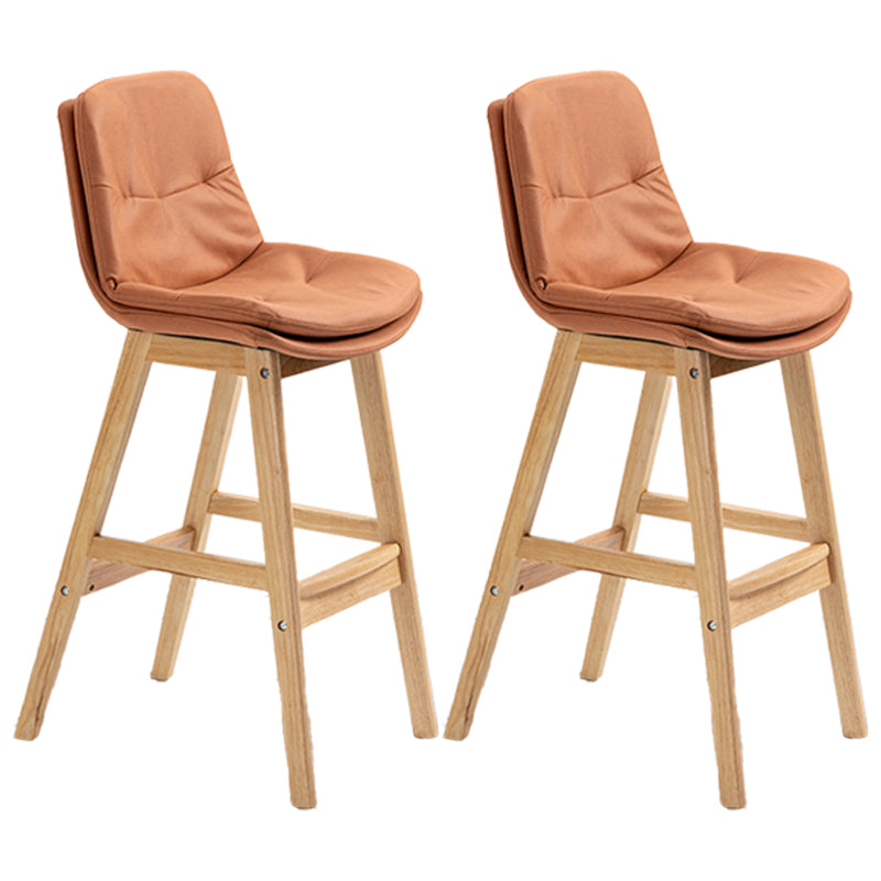 Scandinavian Wood Upholstered Counter Stools Low Back Bar Stools with Footrest
