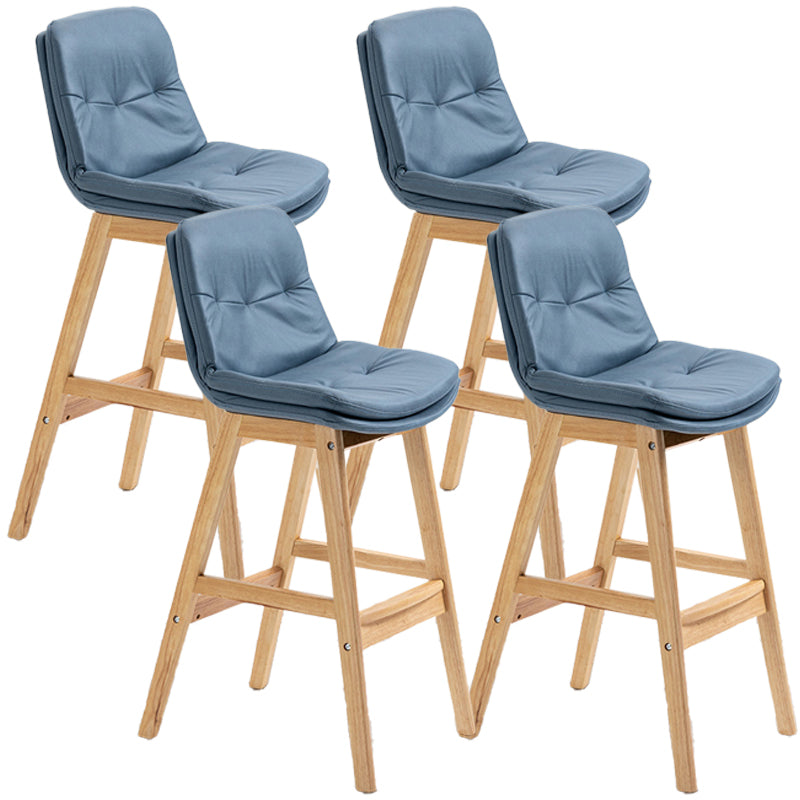 Scandinavian Wood Upholstered Counter Stools Low Back Bar Stools with Footrest