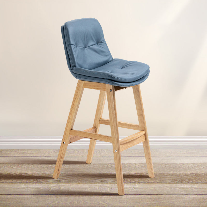 Scandinavian Wood Upholstered Counter Stools Low Back Bar Stools with Footrest