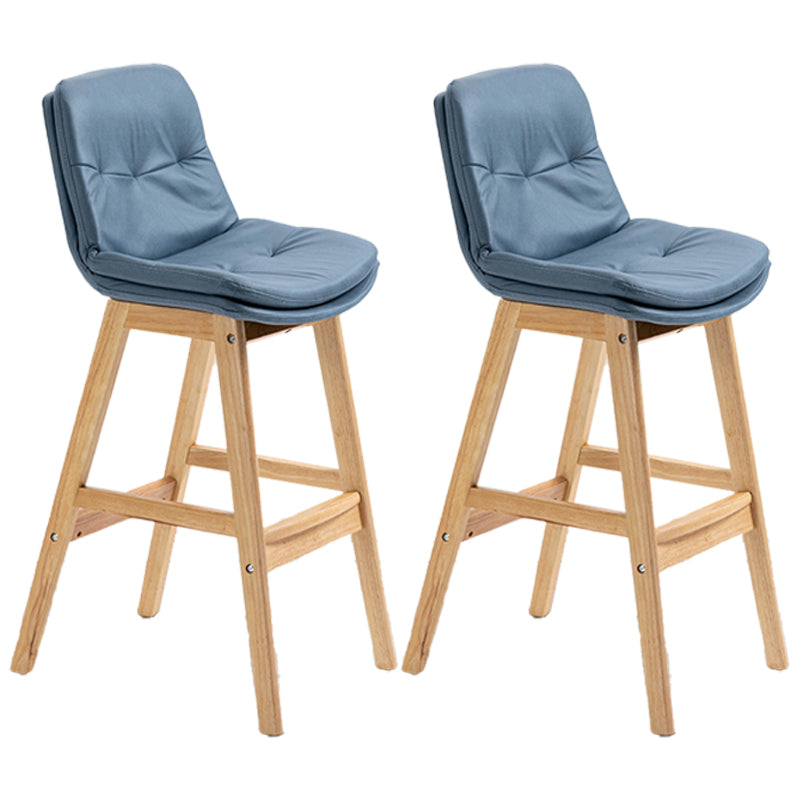 Scandinavian Wood Upholstered Counter Stools Low Back Bar Stools with Footrest