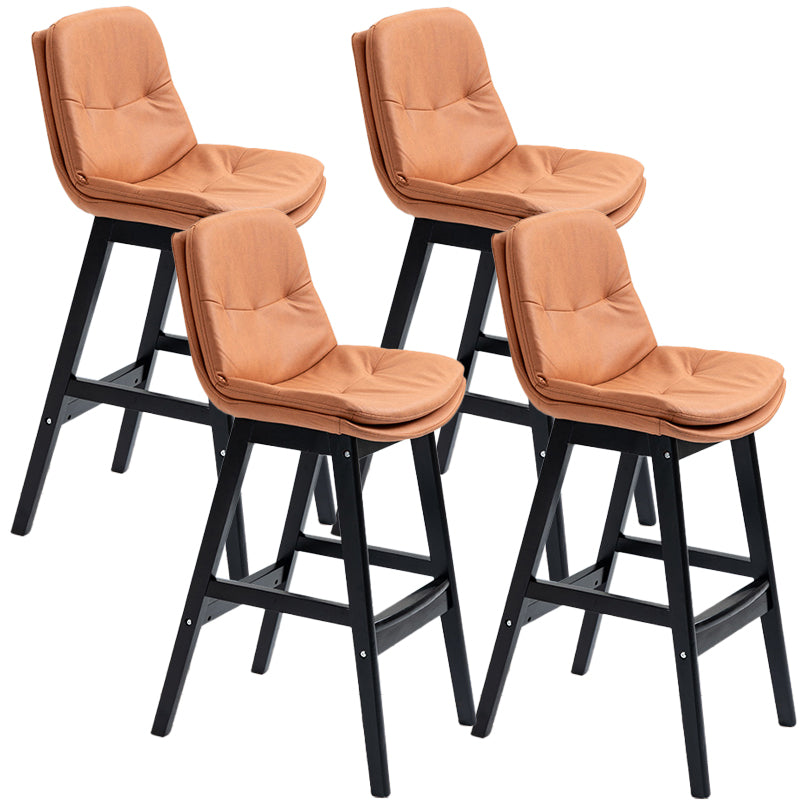 Scandinavian Wood Upholstered Counter Stools Low Back Bar Stools with Footrest