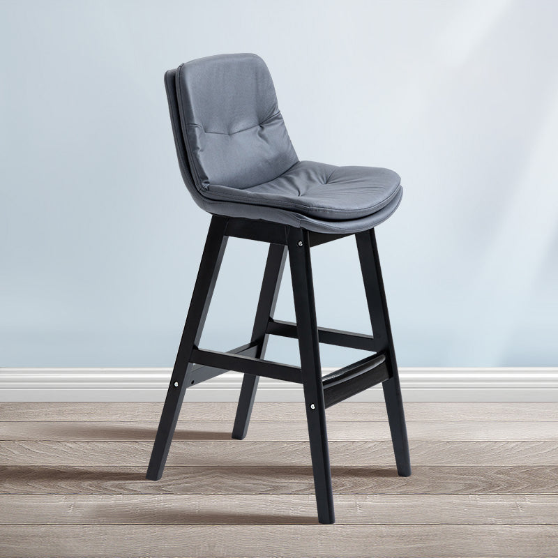 Scandinavian Wood Upholstered Counter Stools Low Back Bar Stools with Footrest