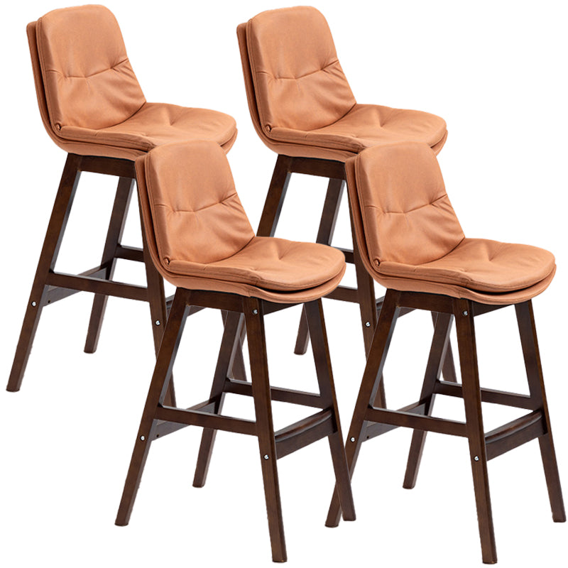 Scandinavian Wood Upholstered Counter Stools Low Back Bar Stools with Footrest