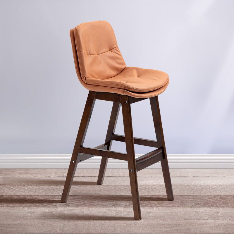 Scandinavian Wood Upholstered Counter Stools Low Back Bar Stools with Footrest