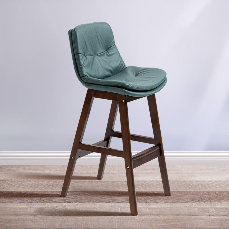 Scandinavian Wood Upholstered Counter Stools Low Back Bar Stools with Footrest