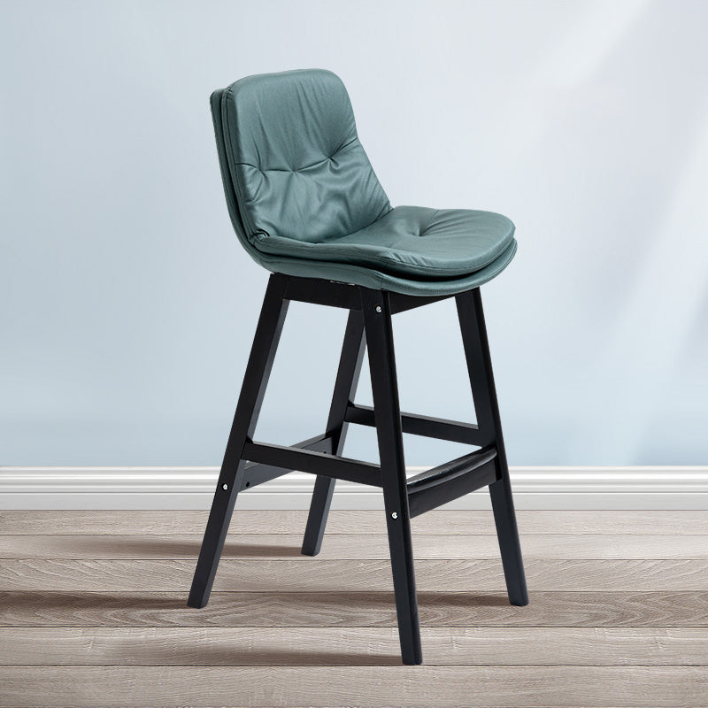 Scandinavian Wood Upholstered Counter Stools Low Back Bar Stools with Footrest