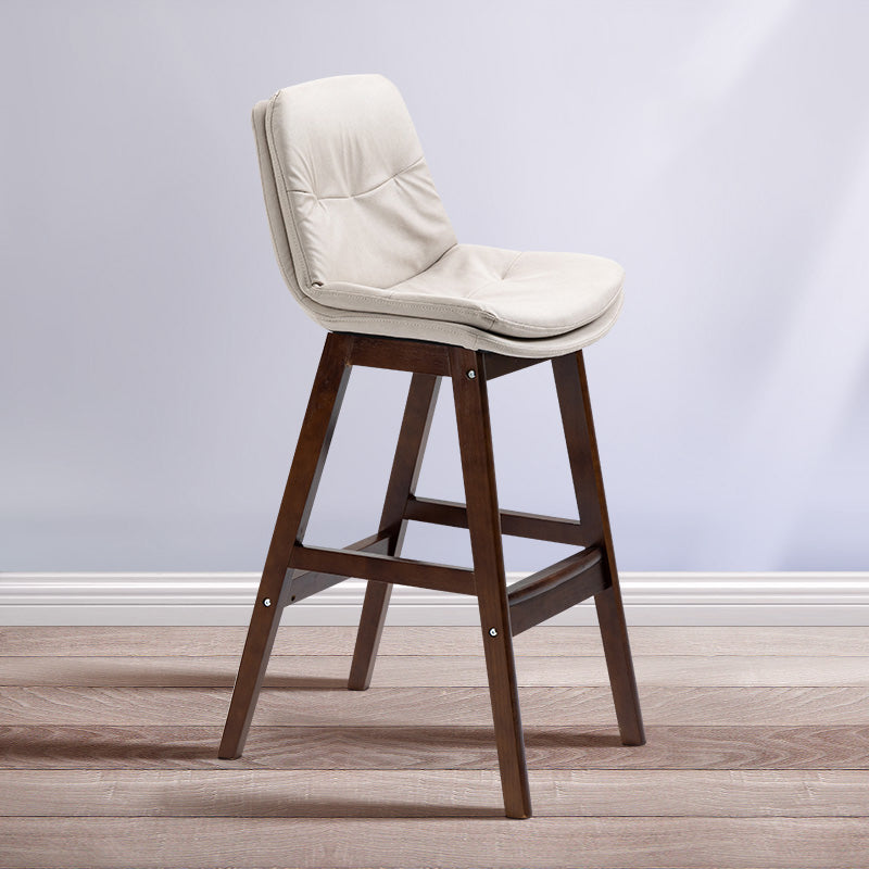 Scandinavian Wood Upholstered Counter Stools Low Back Bar Stools with Footrest