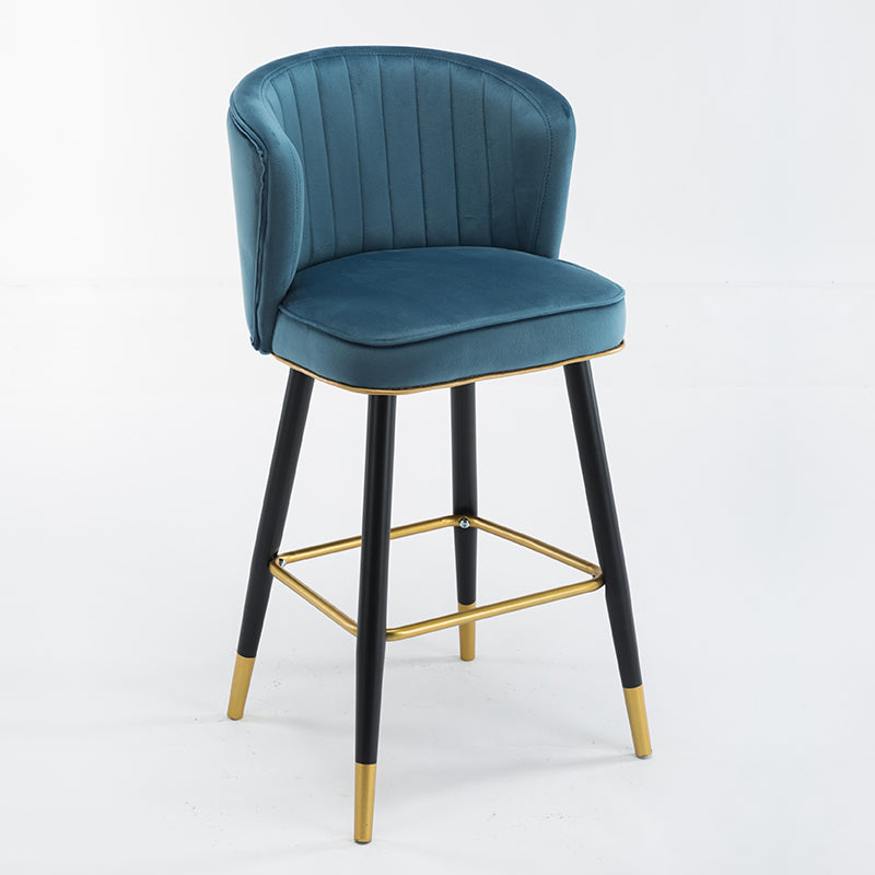 Scandinavian Iron Upholstered Counter Stools Black Low Back Bar Stools with Footrest