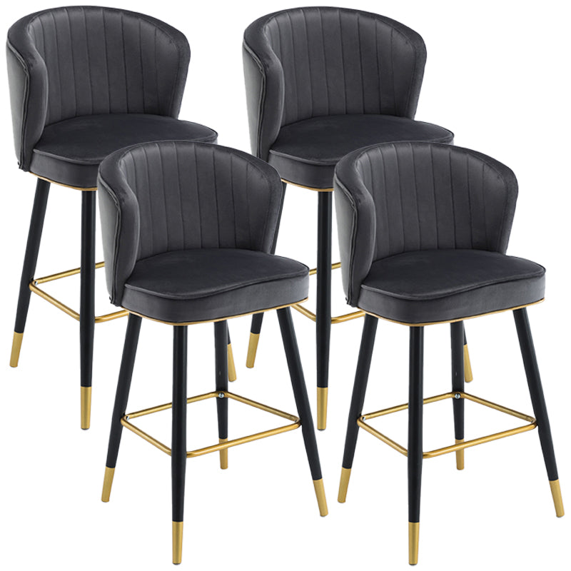 Scandinavian Iron Upholstered Counter Stools Black Low Back Bar Stools with Footrest