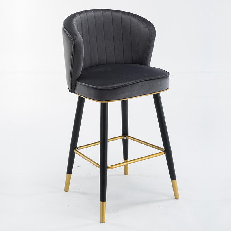 Scandinavian Iron Upholstered Counter Stools Black Low Back Bar Stools with Footrest