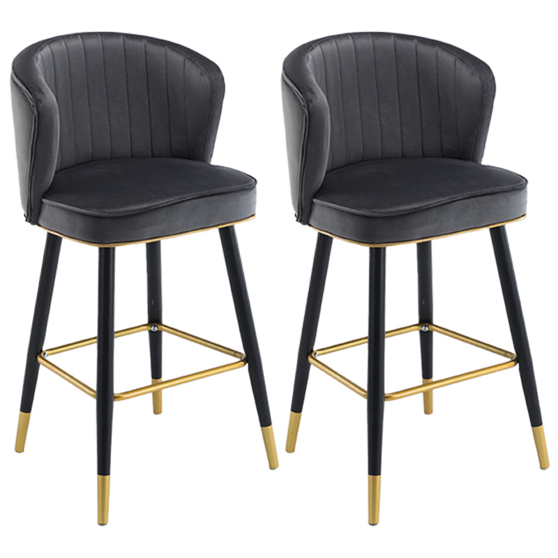 Scandinavian Iron Upholstered Counter Stools Black Low Back Bar Stools with Footrest