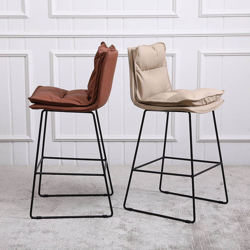 Moderne Rückenlehne Armless Counterhocker Steel Café Barhocker mit Lederkissen