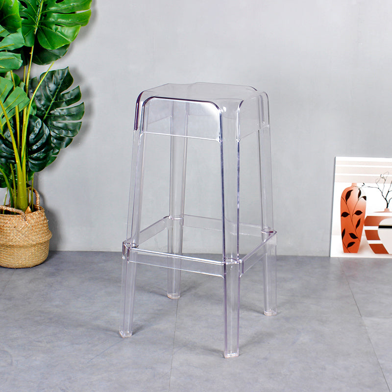 Taburete de bar apilable de plástico nórdico, taburete alto para interiores simples con asiento cuadrado