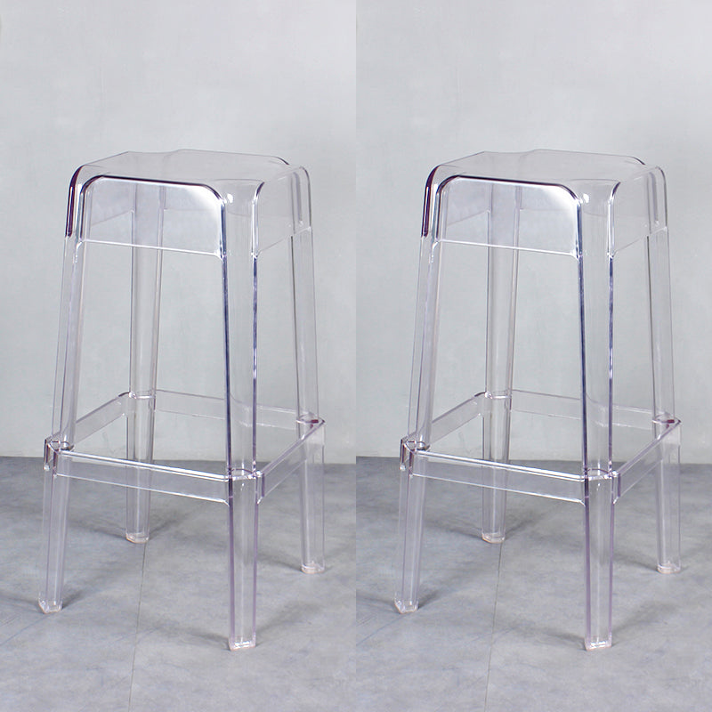 Taburete de bar apilable de plástico nórdico, taburete alto para interiores simples con asiento cuadrado