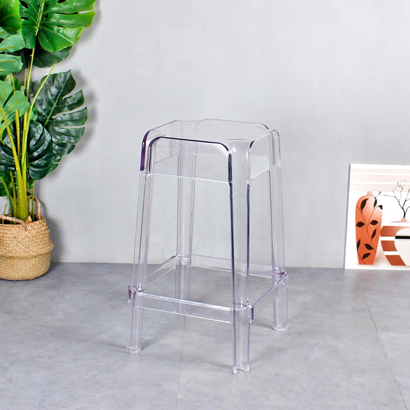 Taburete de bar apilable de plástico nórdico, taburete alto para interiores simples con asiento cuadrado