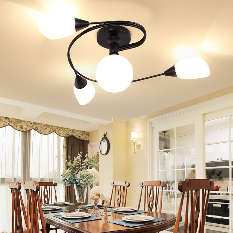 Glass Black Semi Flush Mount in Modern Style Iron Geometric Ceiling Light for Living Room