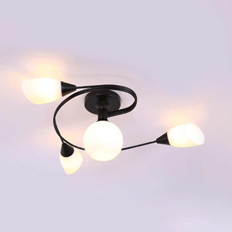 Glass Black Semi Flush Mount in Modern Style Iron Geometric Ceiling Light for Living Room