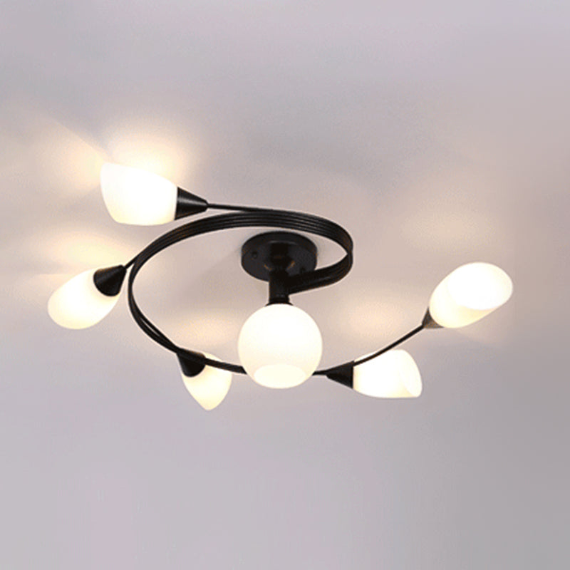 Glass Black Semi Flush Mount in Modern Style Iron Geometric Ceiling Light for Living Room