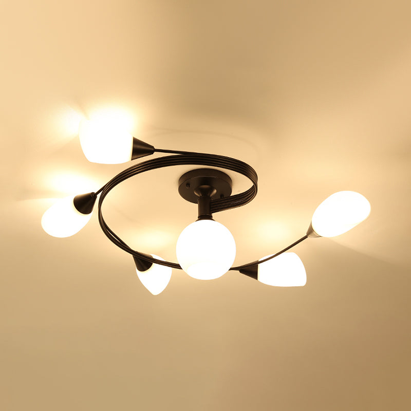 Glass Black Semi Flush Mount in Modern Style Iron Geometric Ceiling Light for Living Room