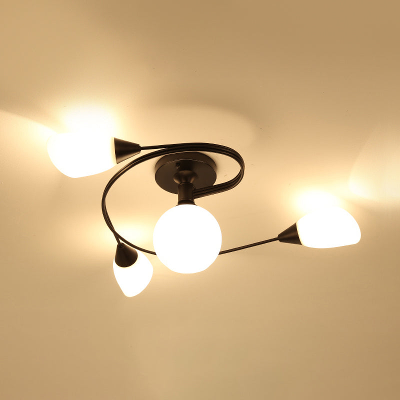 Glass Black Semi Flush Mount in Modern Style Iron Geometric Ceiling Light for Living Room