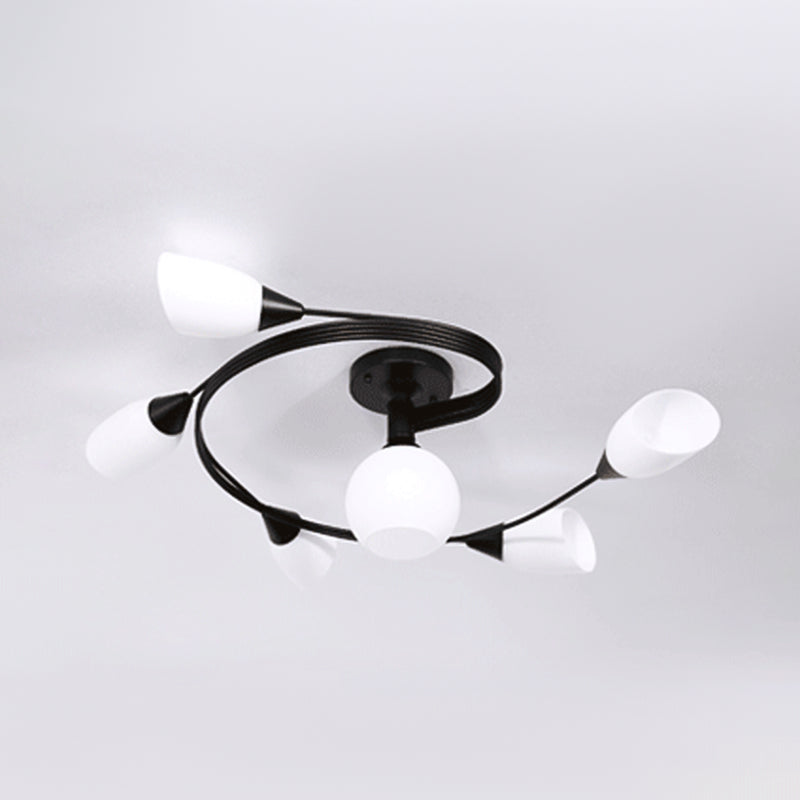 Glass Black Semi Flush Mount in Modern Style Iron Geometric Ceiling Light for Living Room