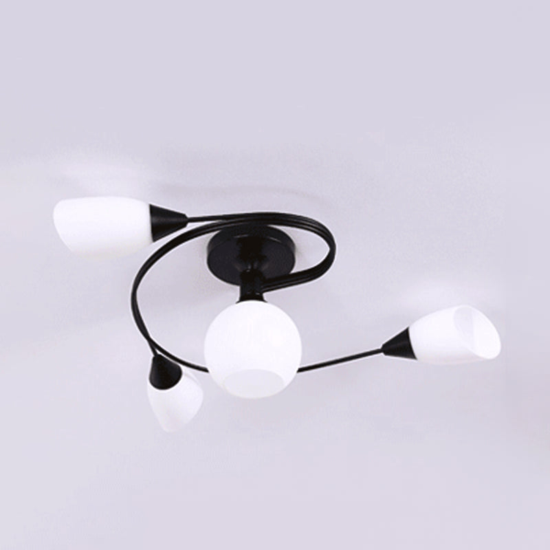 Glass Black Semi Flush Mount in Modern Style Iron Geometric Ceiling Light for Living Room
