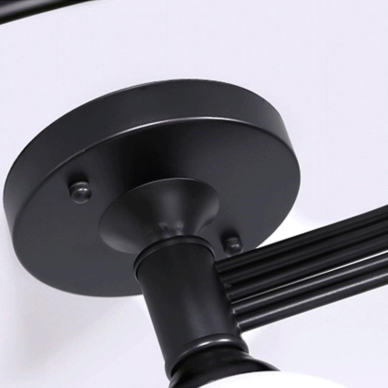 Glass Black Semi Flush Mount in Modern Style Iron Geometric Ceiling Light for Living Room